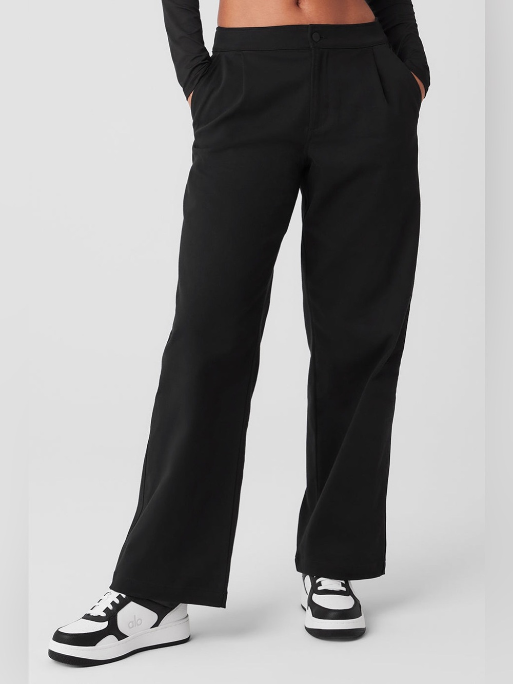 Alo Yoga Black Road Trip Trouser High Rise Wide Leg Athletic Pants Size Small 6